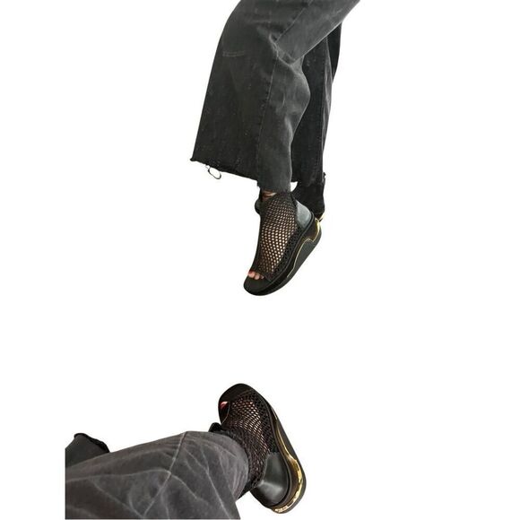 4CCCCEES Black/Gold Mesh Platform Ankle Boots Open Toe Side Zip NWOB EU 40 US 9 - Picture 15 of 15